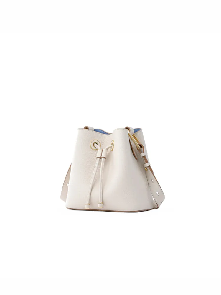 Cube Drawstring Leather Bucket Bag