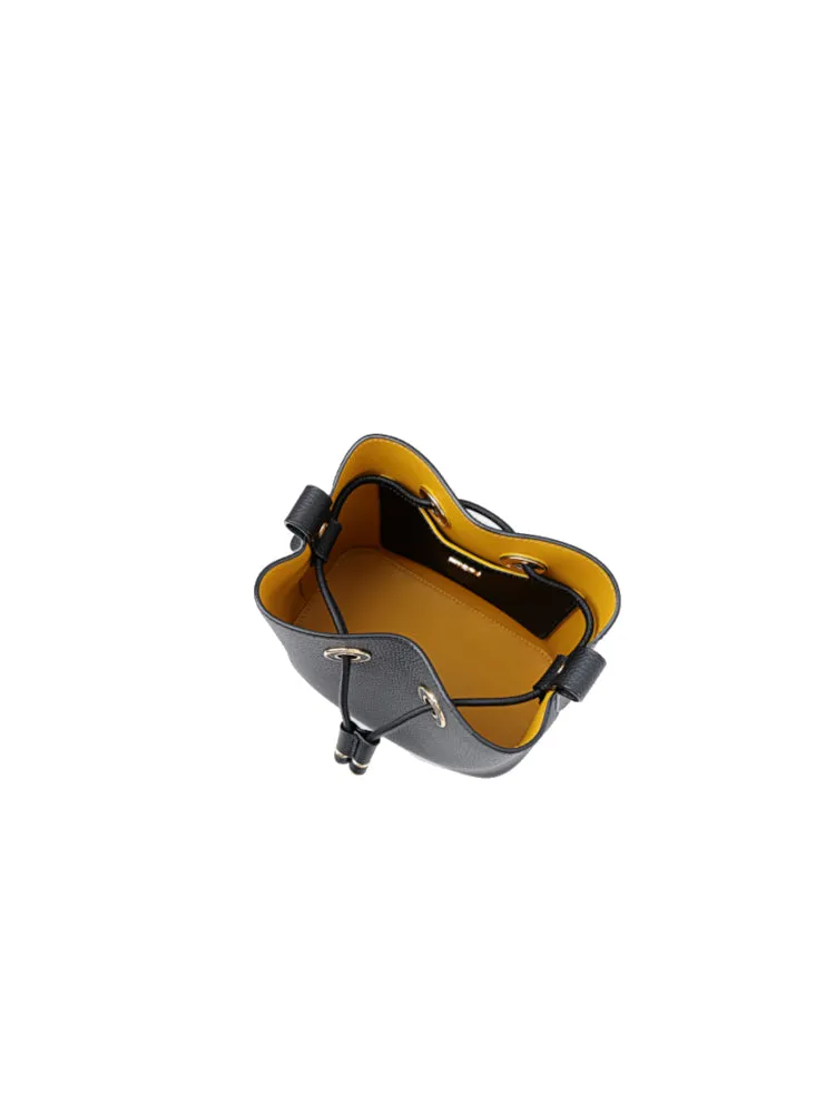 Cube Drawstring Leather Bucket Bag