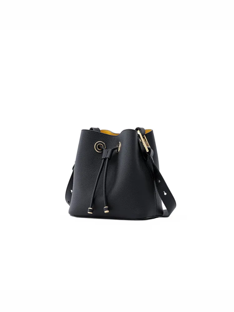 Cube Drawstring Leather Bucket Bag