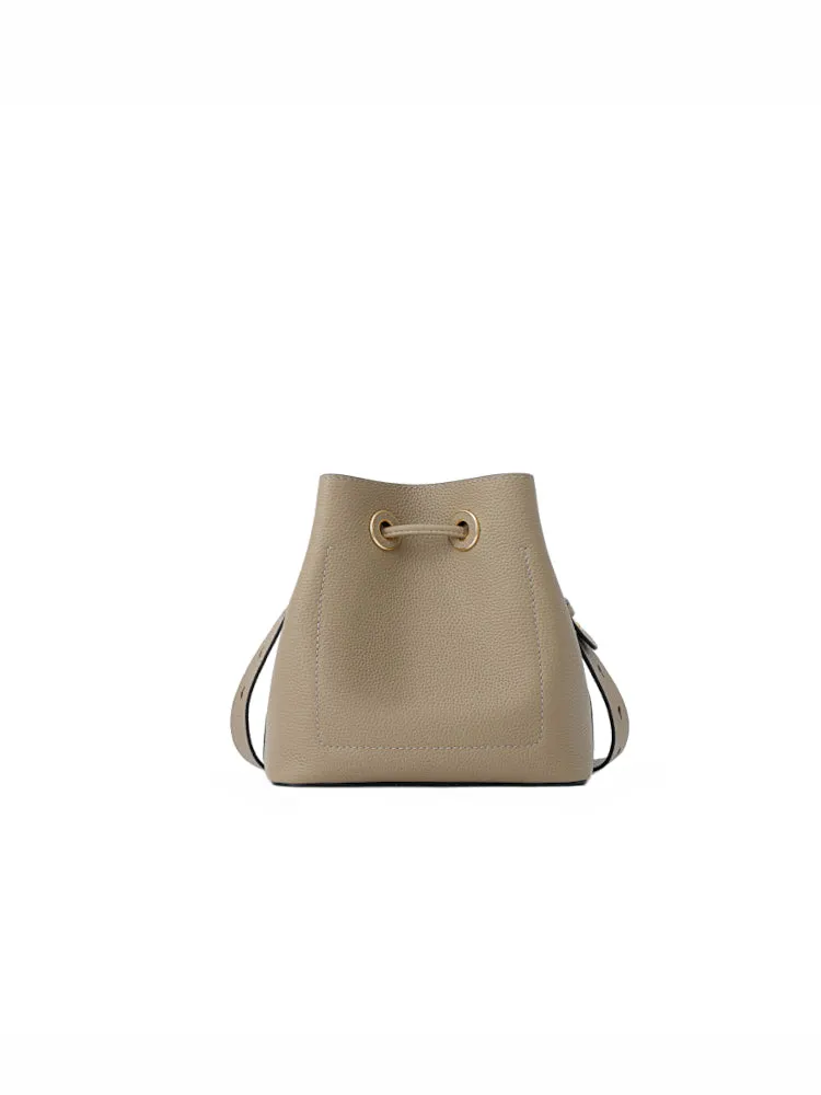 Cube Drawstring Leather Bucket Bag