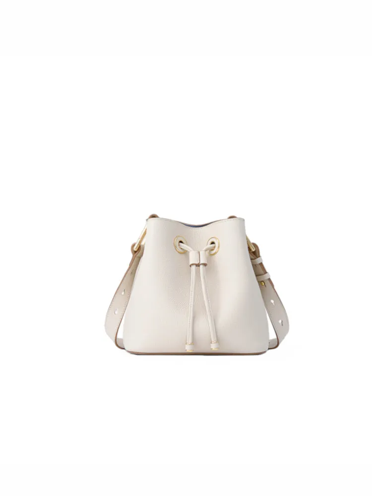 Cube Drawstring Leather Bucket Bag
