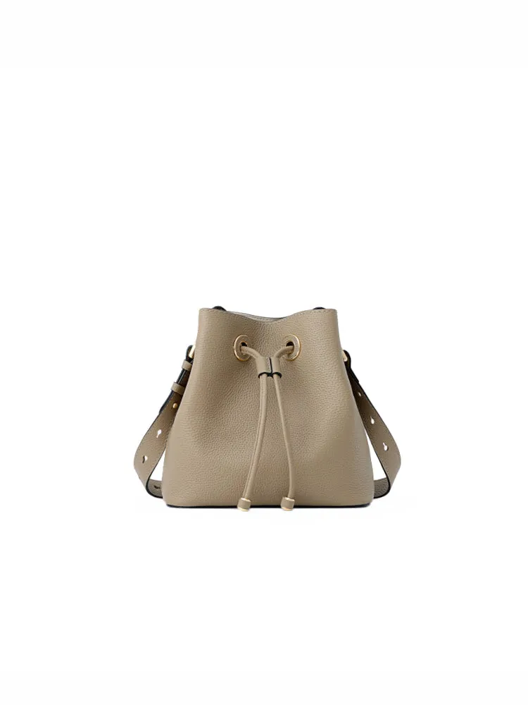 Cube Drawstring Leather Bucket Bag
