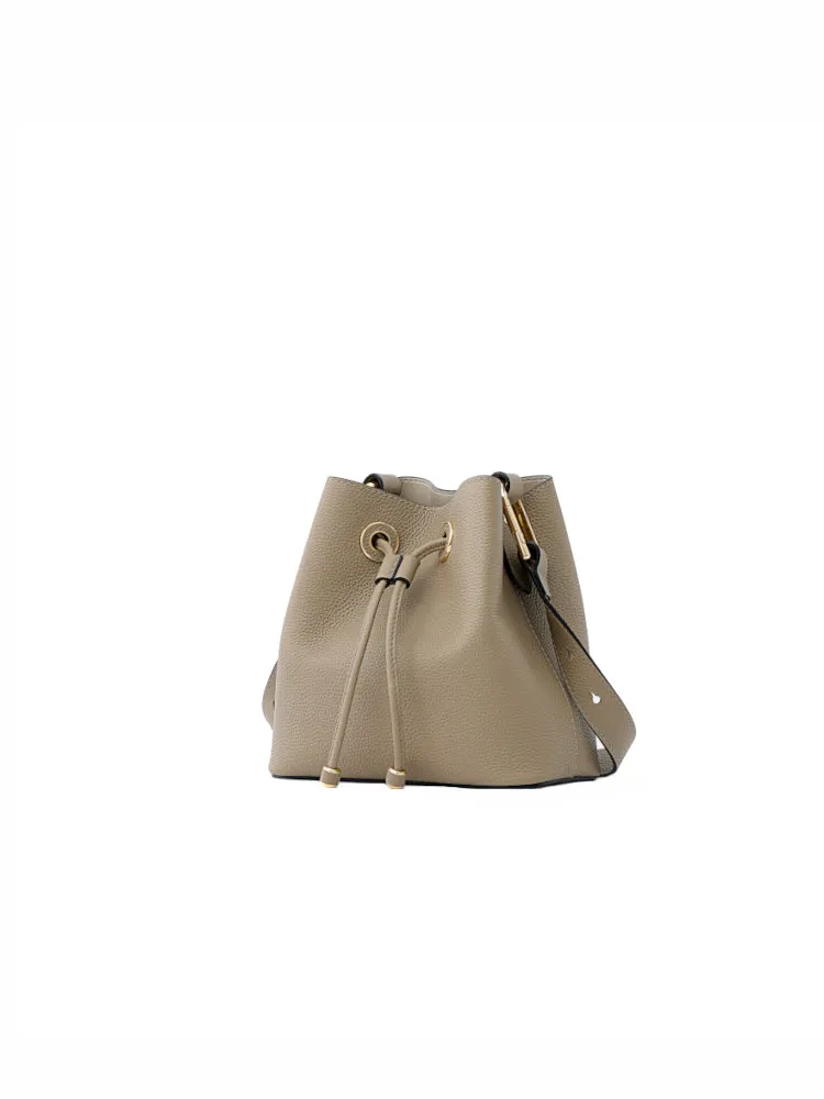 Cube Drawstring Leather Bucket Bag