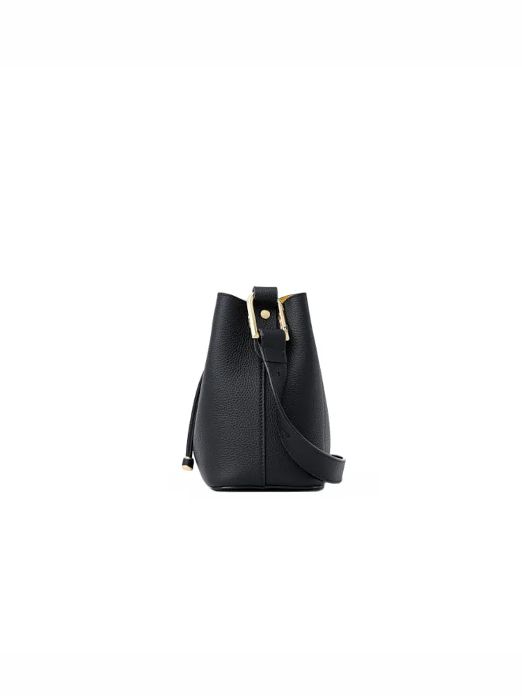Cube Drawstring Leather Bucket Bag
