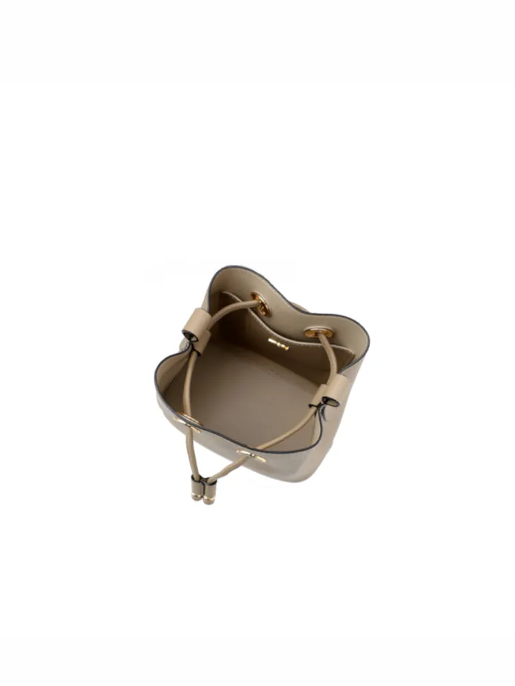 Cube Drawstring Leather Bucket Bag