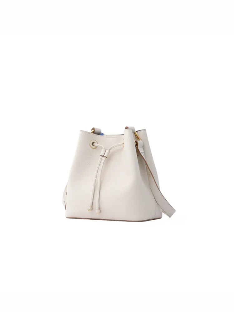 Cube Drawstring Medium Leather Bucket Bag