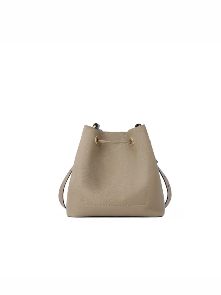 Cube Drawstring Medium Leather Bucket Bag