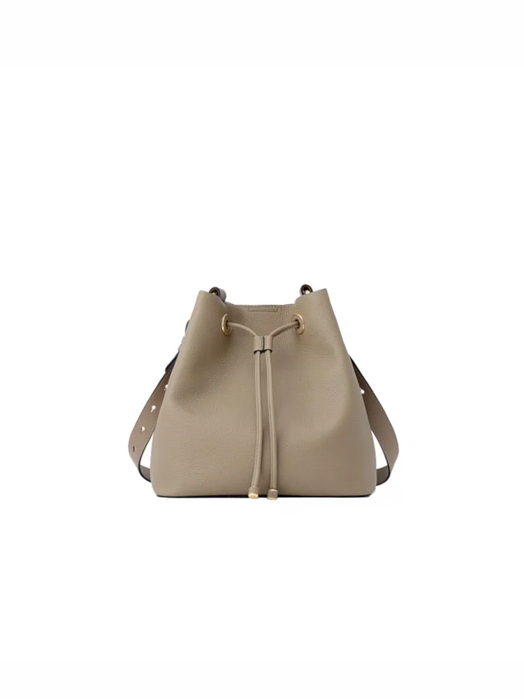 Cube Drawstring Medium Leather Bucket Bag