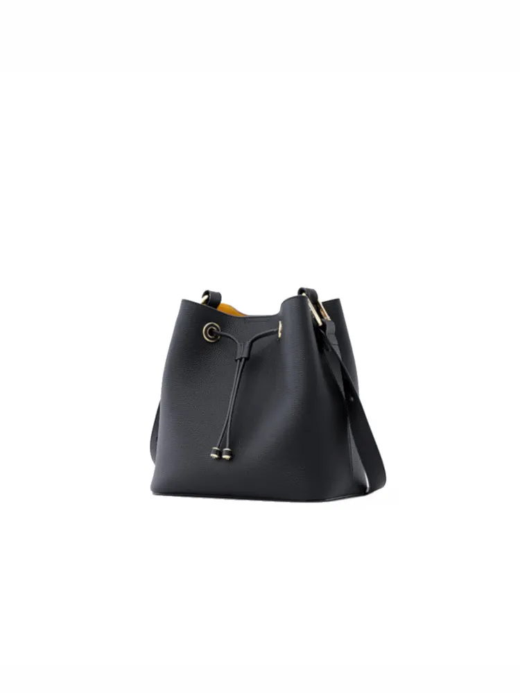 Cube Drawstring Medium Leather Bucket Bag