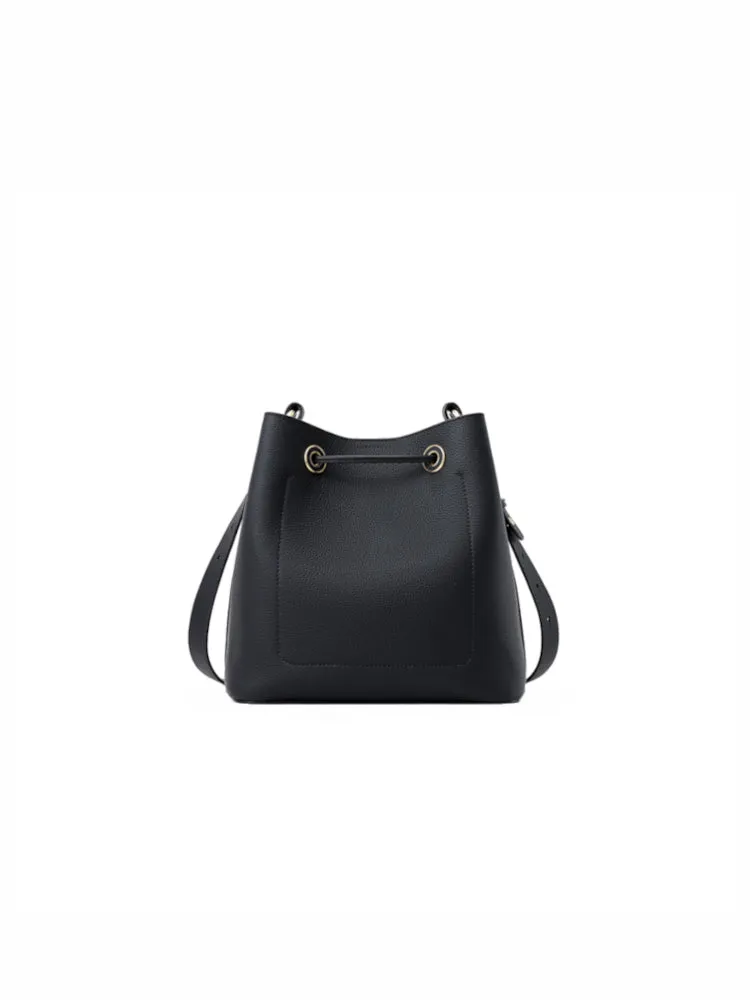 Cube Drawstring Medium Leather Bucket Bag