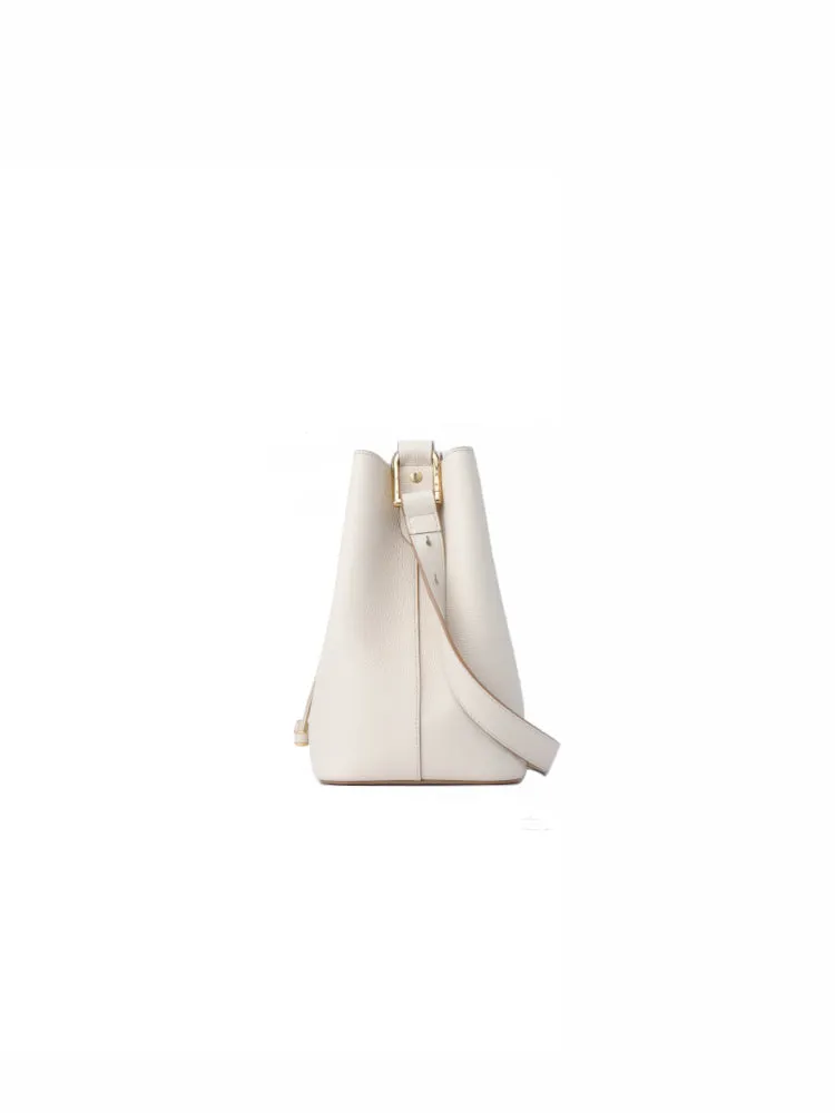 Cube Drawstring Medium Leather Bucket Bag