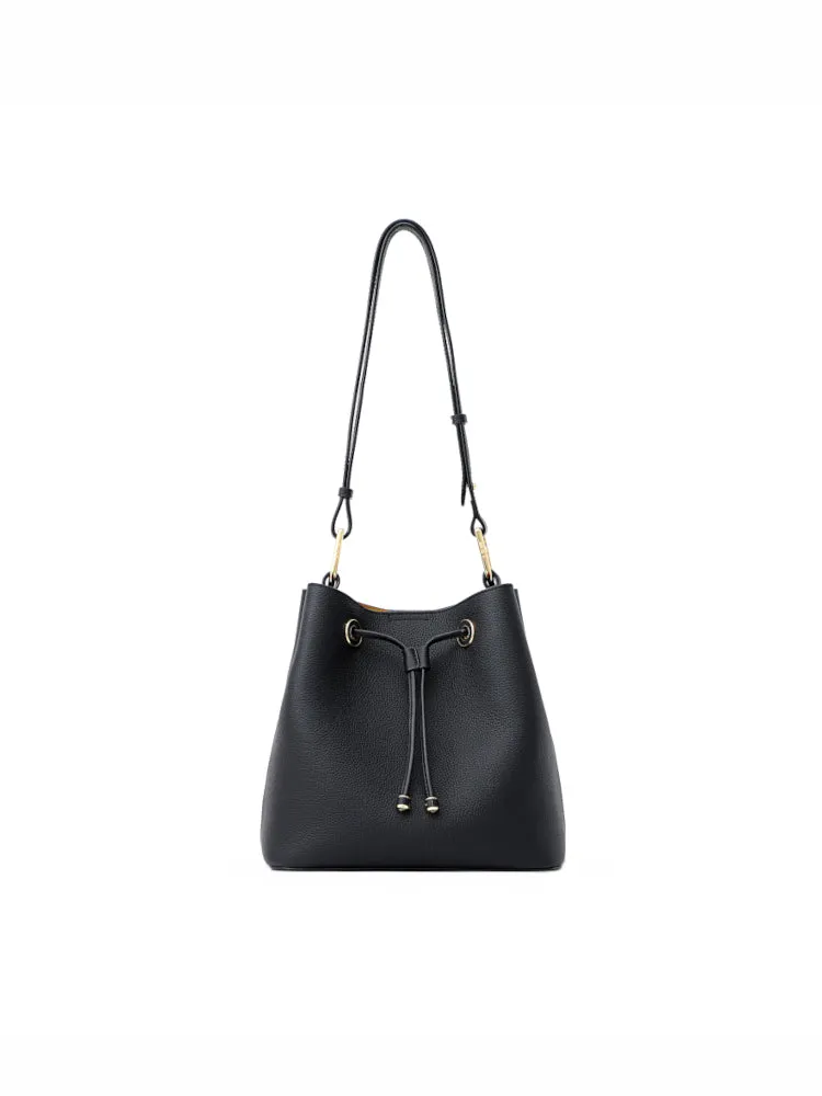 Cube Drawstring Medium Leather Bucket Bag