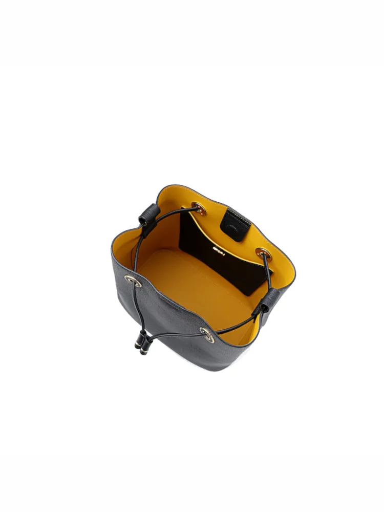 Cube Drawstring Medium Leather Bucket Bag