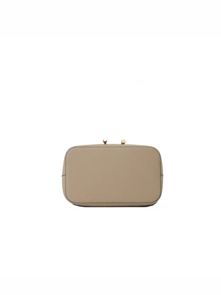 Cube Drawstring Medium Leather Bucket Bag