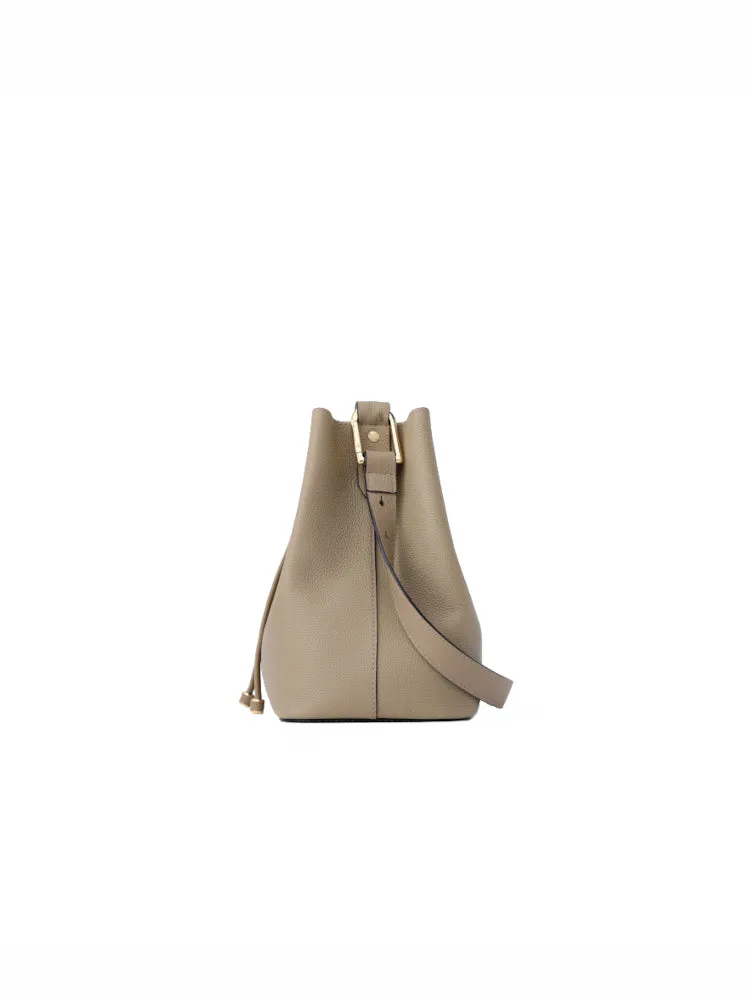 Cube Drawstring Medium Leather Bucket Bag