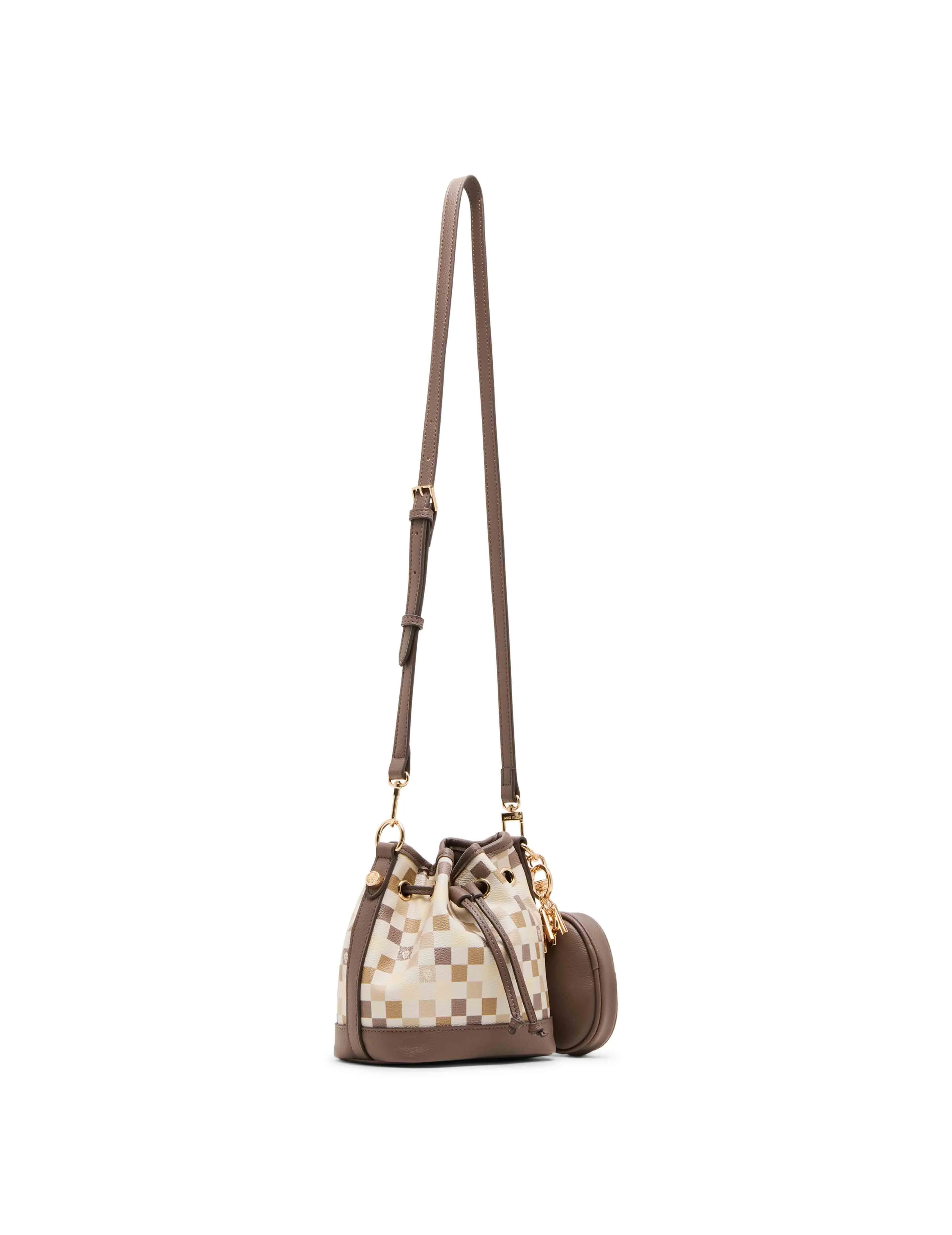 Graphic Tile Lion Logo Small Bucket with Crossbody Strap