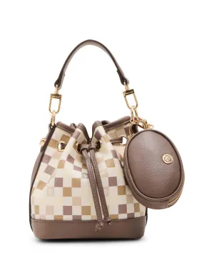 Graphic Tile Lion Logo Small Bucket with Crossbody Strap