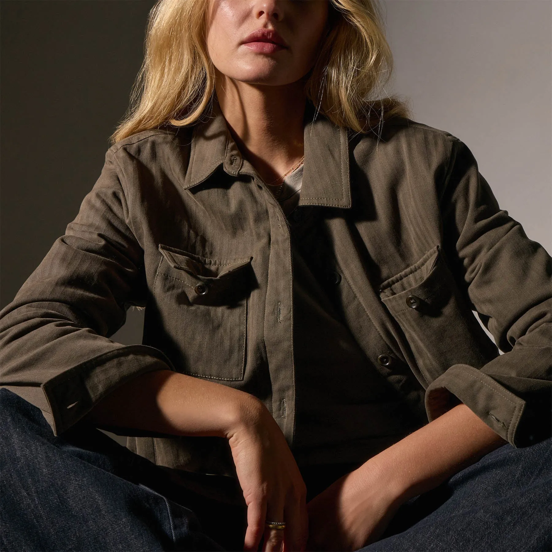 Herringbone Shirt Jacket - Army Green