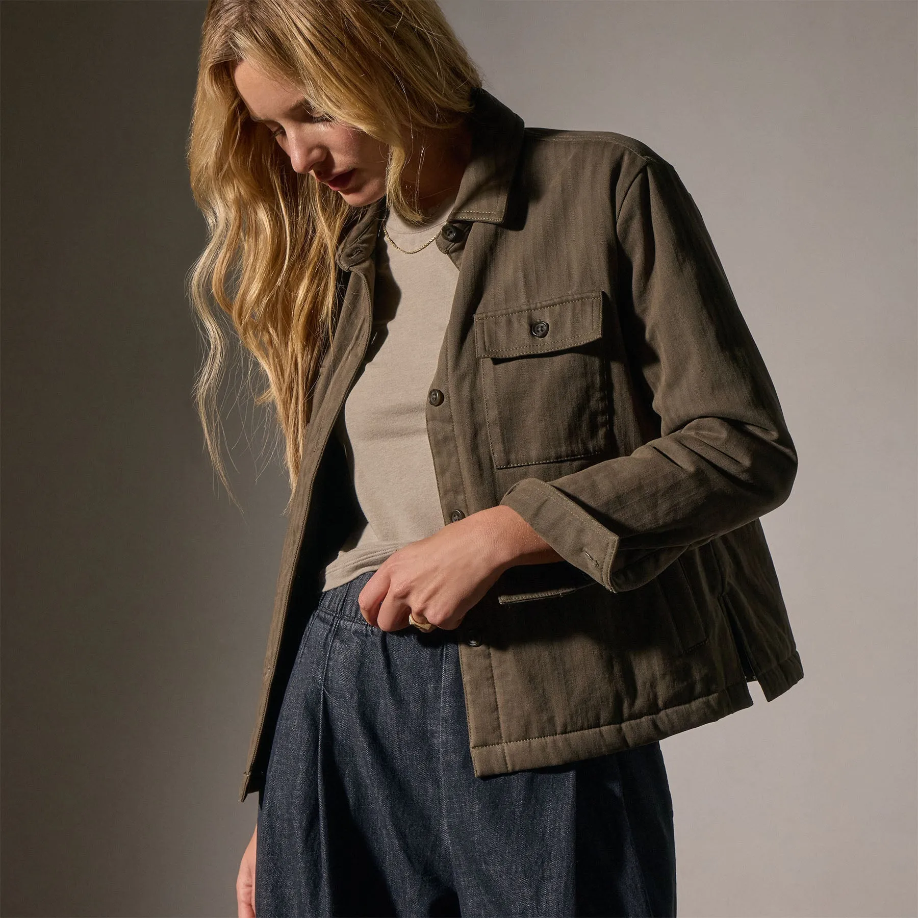 Herringbone Shirt Jacket - Army Green