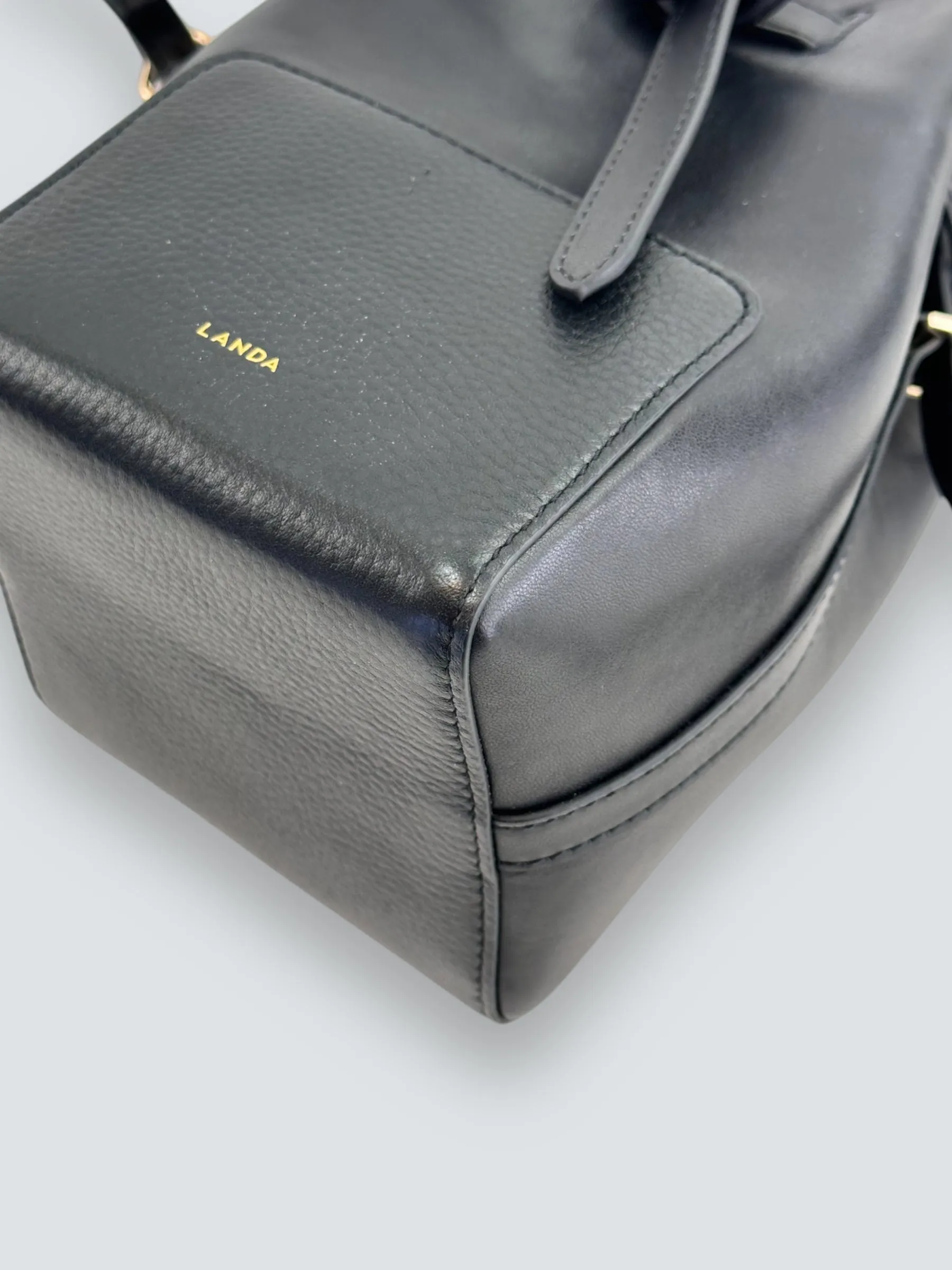 LANDA Black Leather Bucket Crossbody