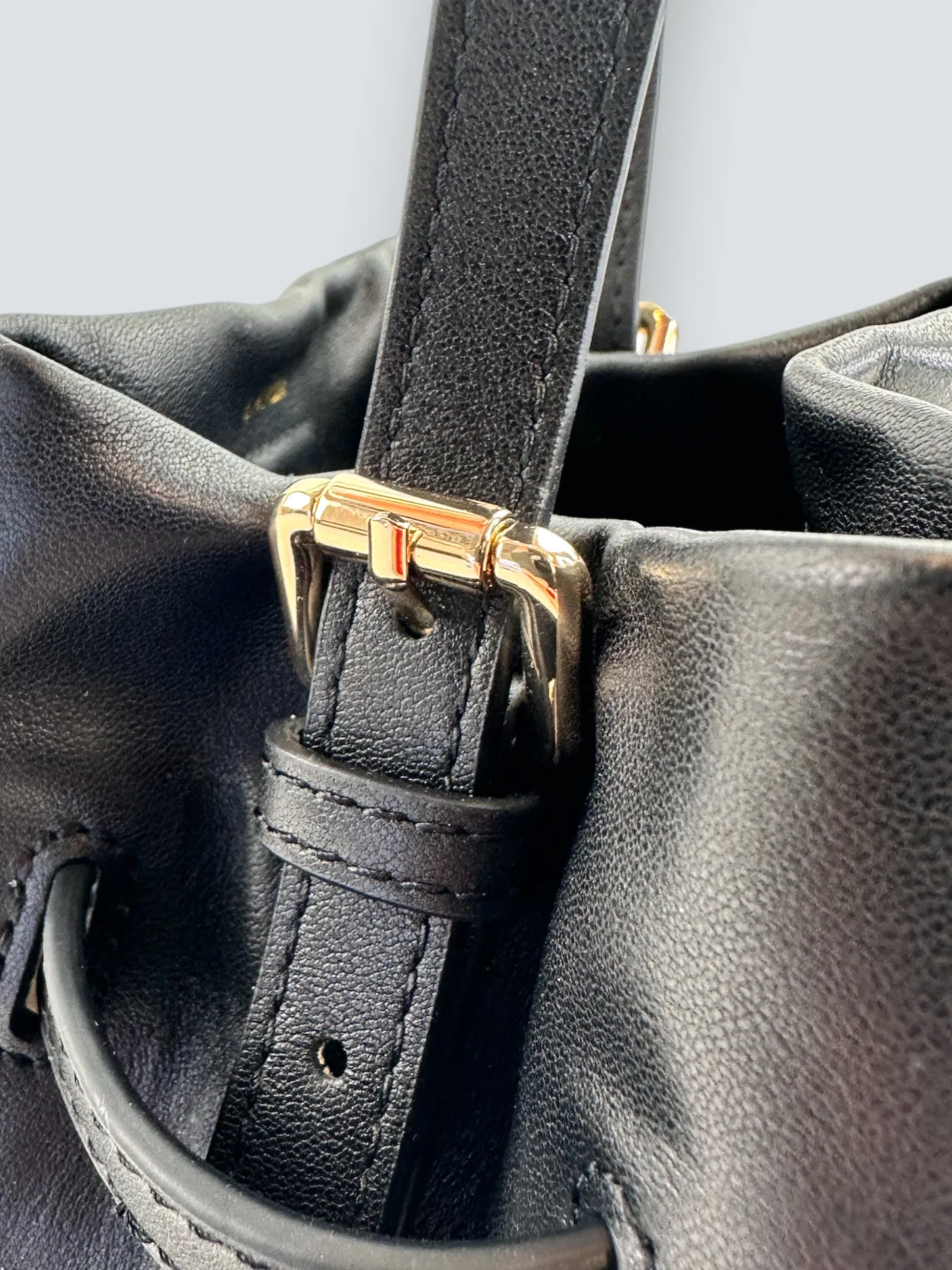 LANDA Black Leather Bucket Crossbody