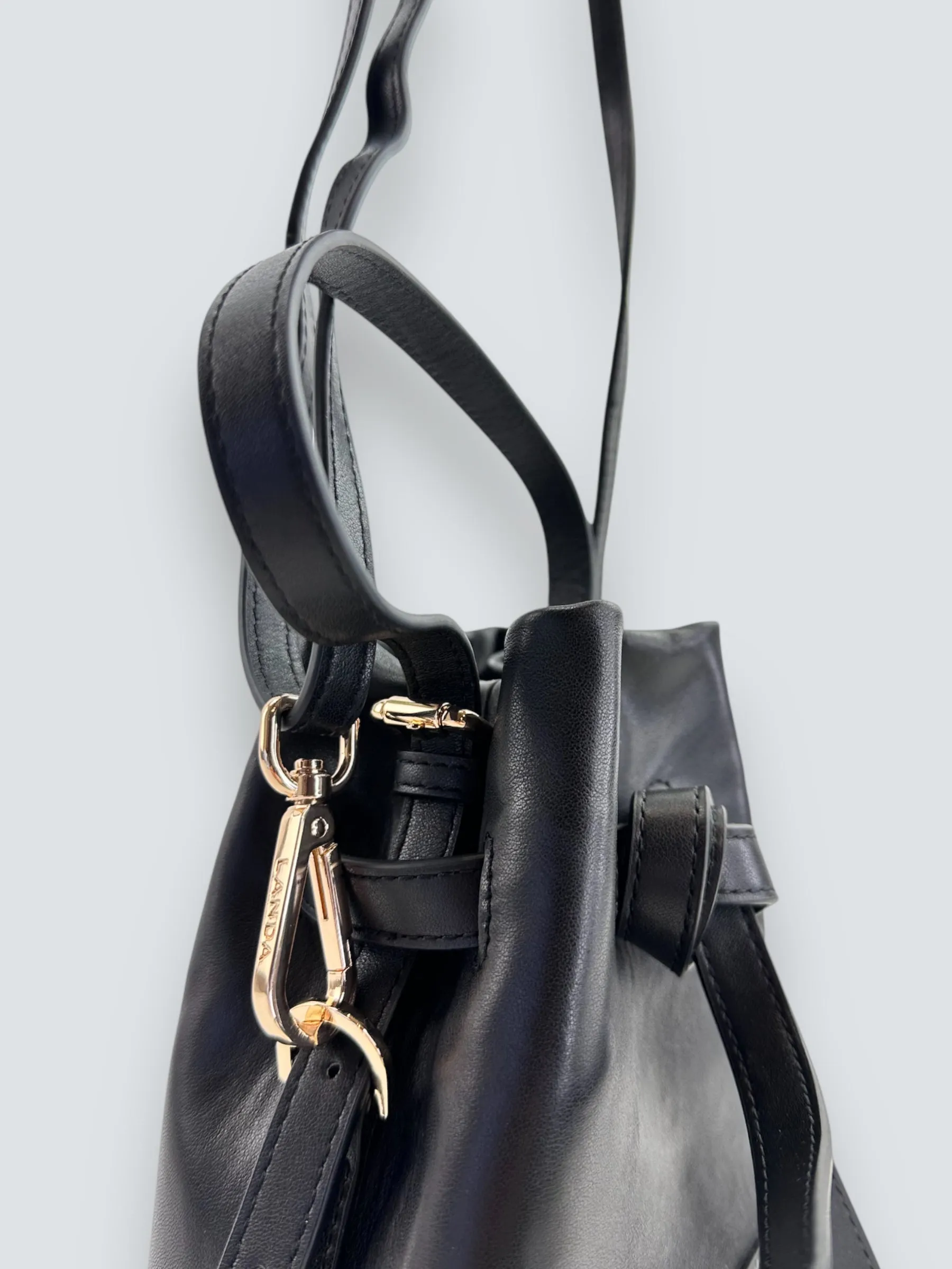 LANDA Black Leather Bucket Crossbody