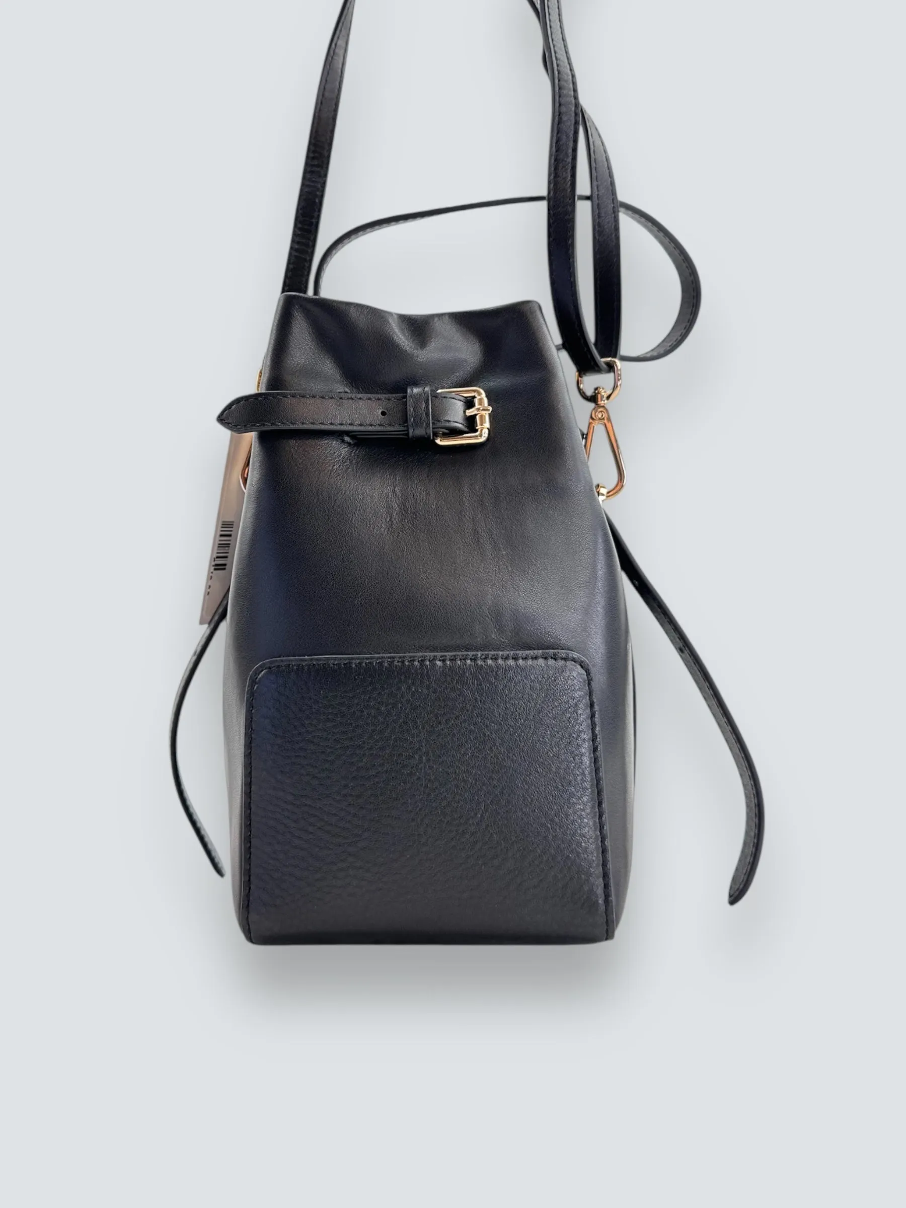 LANDA Black Leather Bucket Crossbody