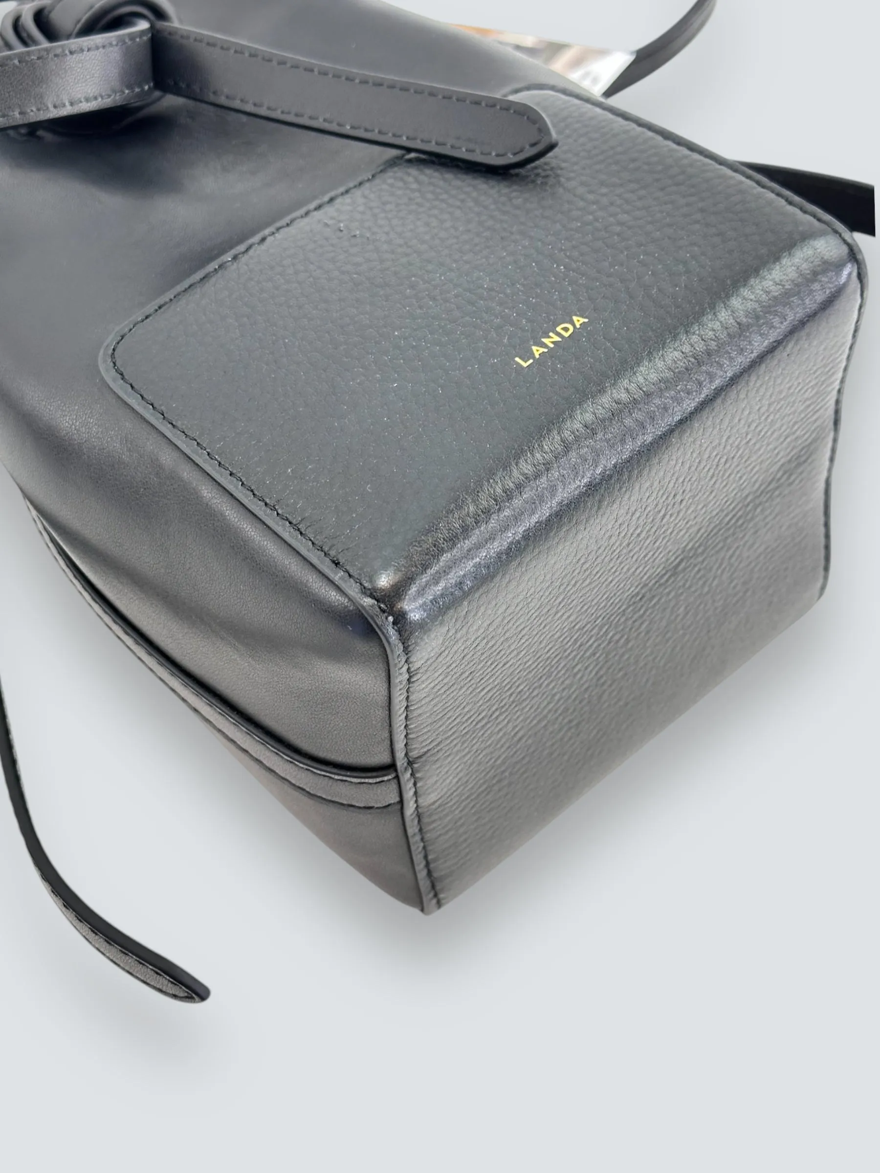 LANDA Black Leather Bucket Crossbody