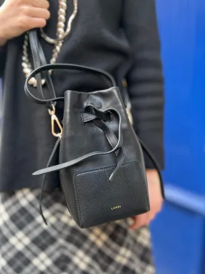 LANDA Black Leather Bucket Crossbody