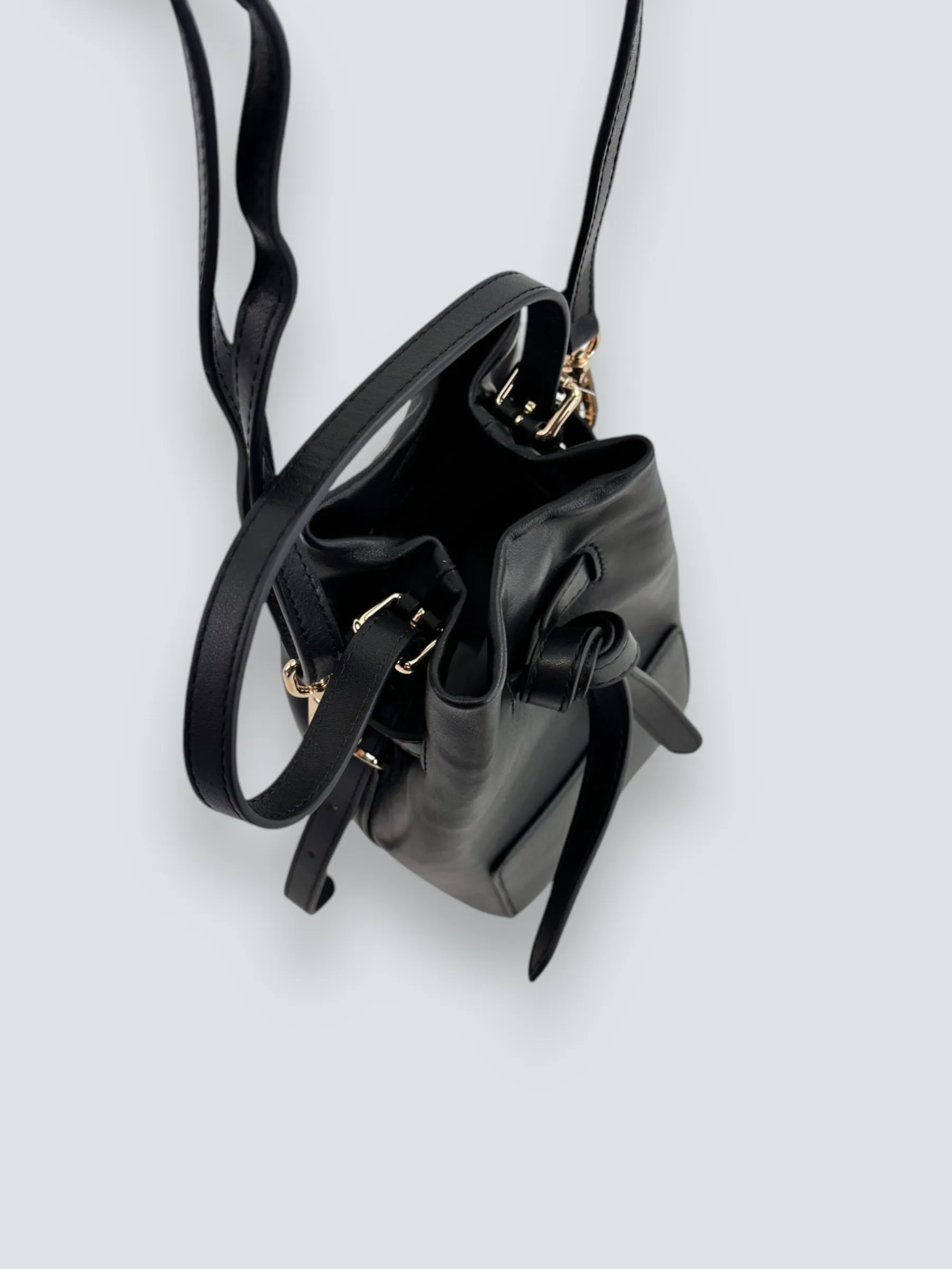 LANDA Black Leather Bucket Crossbody
