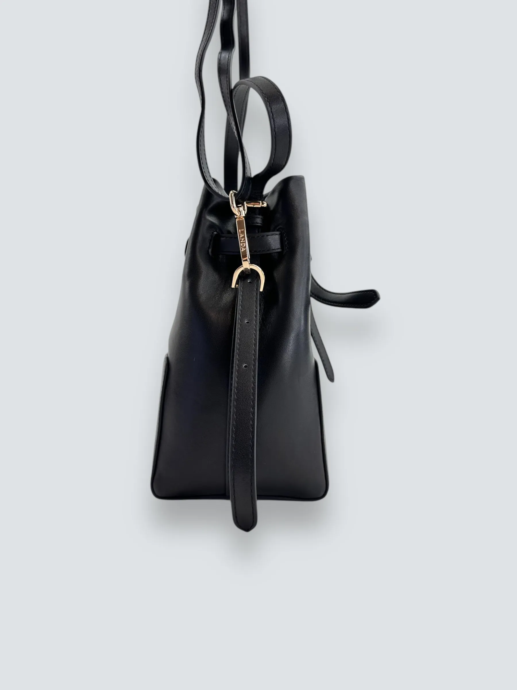 LANDA Black Leather Bucket Crossbody