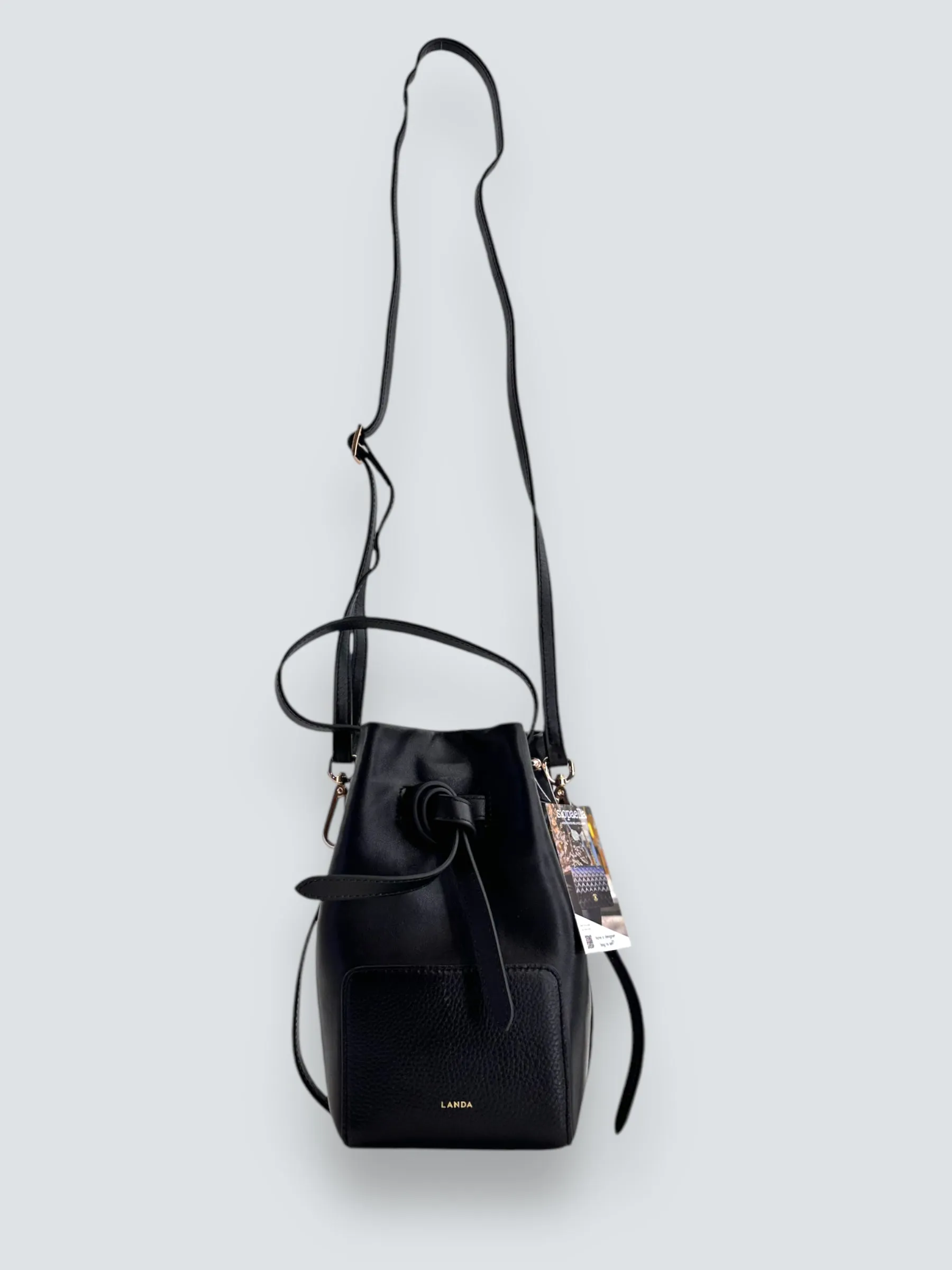 LANDA Black Leather Bucket Crossbody