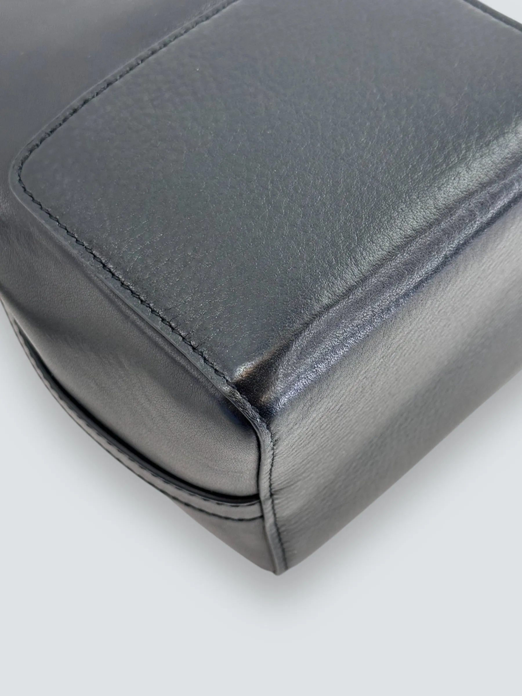 LANDA Black Leather Bucket Crossbody