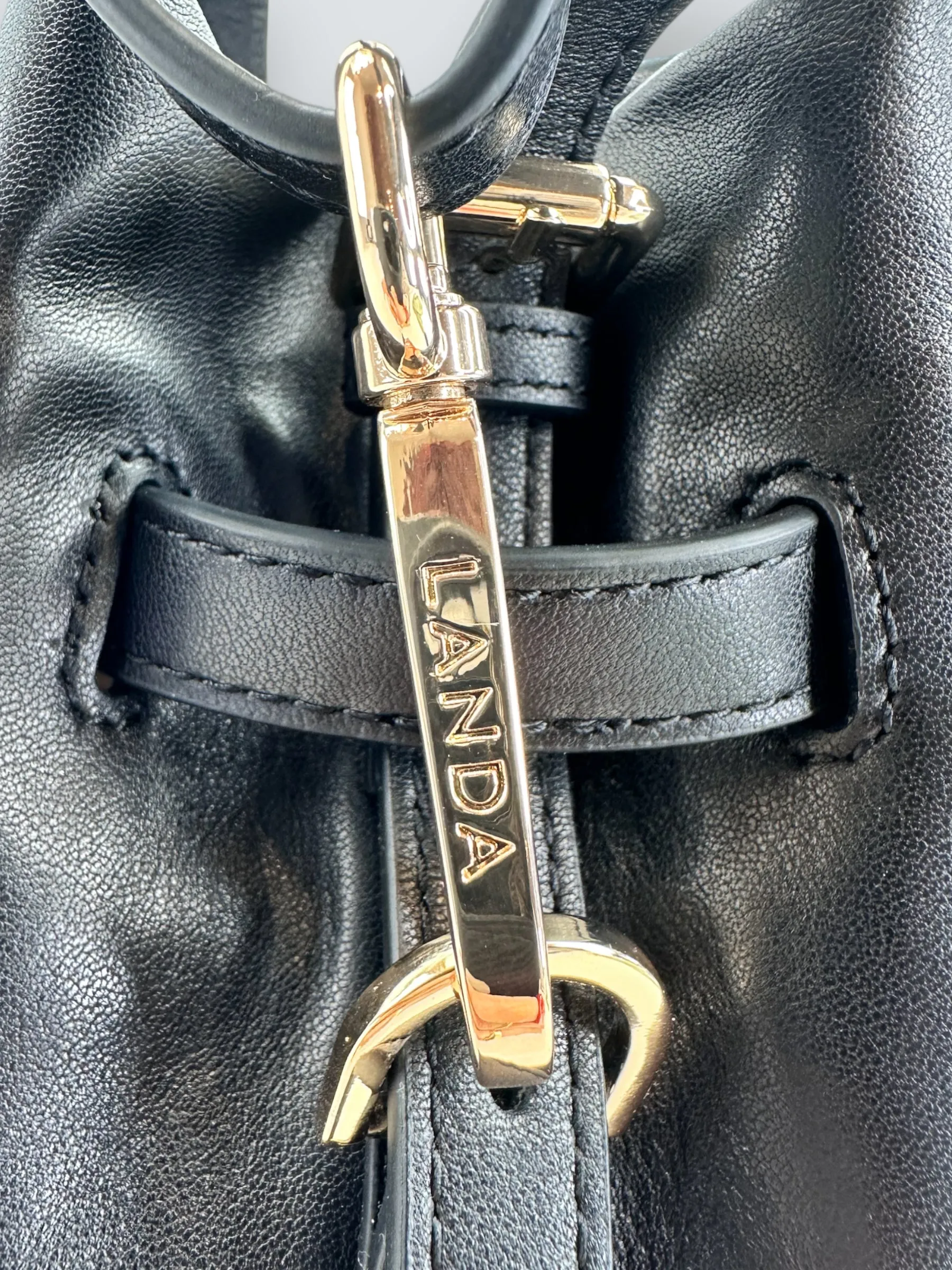 LANDA Black Leather Bucket Crossbody