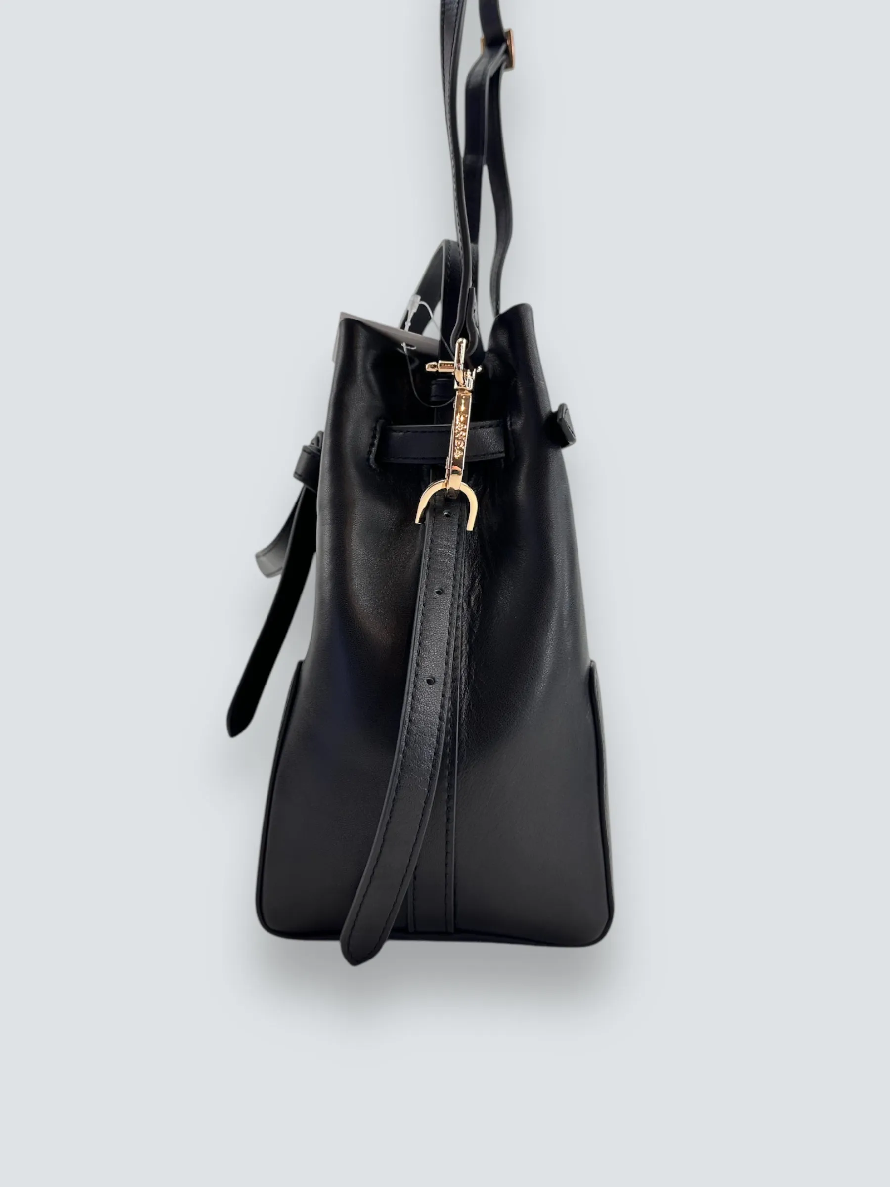 LANDA Black Leather Bucket Crossbody