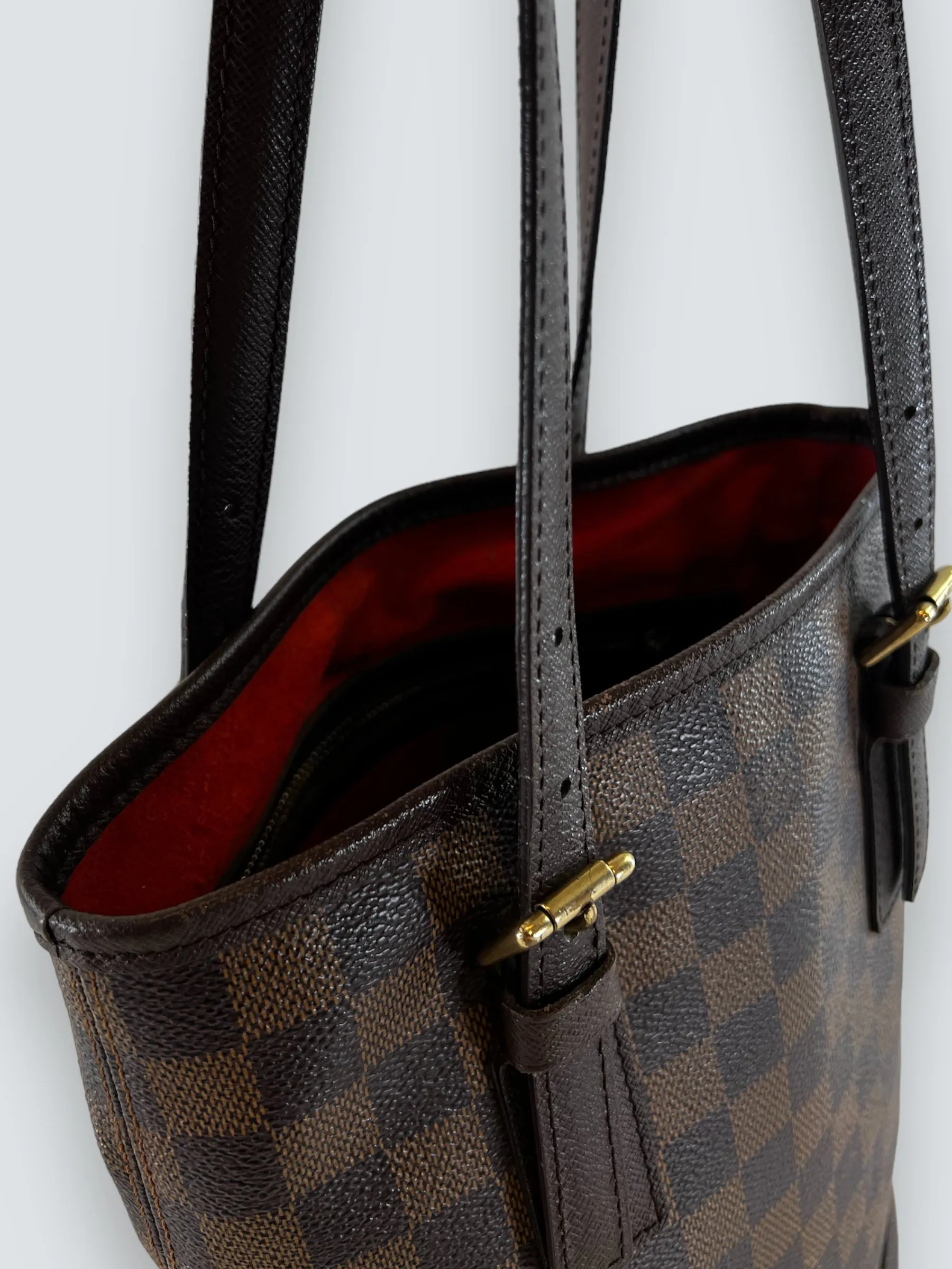 Louis Vuitton Damier Ebene Canvas Petite Bucket Handbag