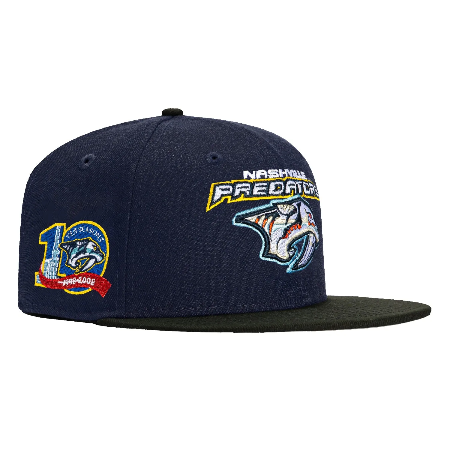 New Era 59Fifty Nashville Predators 10th Anniversary Patch Logo Hat - Light Navy. Black