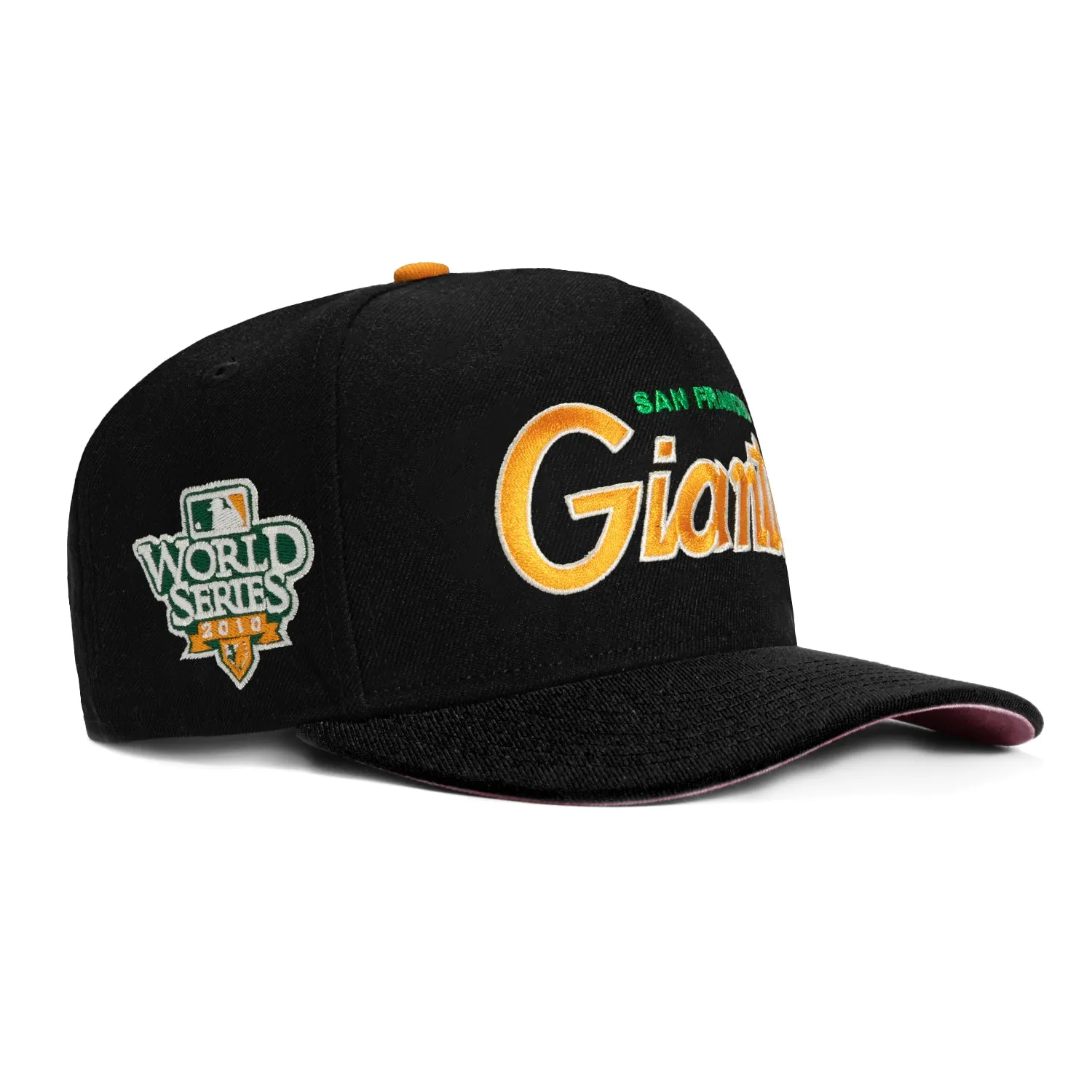 New Era 9Fifty A-Frame San Francisco Giants 2010 World Series Patch Script Snapback Hat - Black. Light Orange