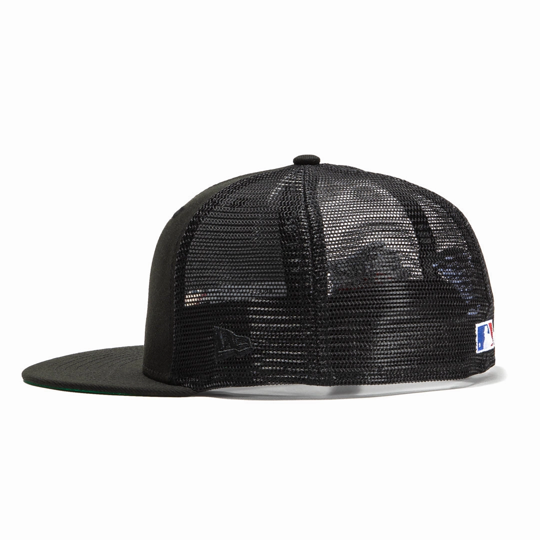 New Era 59Fifty Black Dome Los Angeles Dodgers 100th Anniversary Patch Trucker Hat - Black