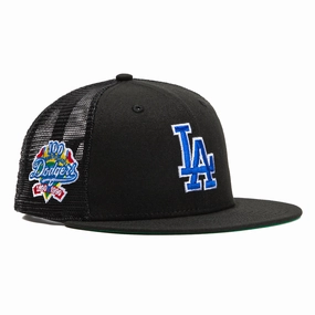 New Era 59Fifty Black Dome Los Angeles Dodgers 100th Anniversary Patch Trucker Hat - Black
