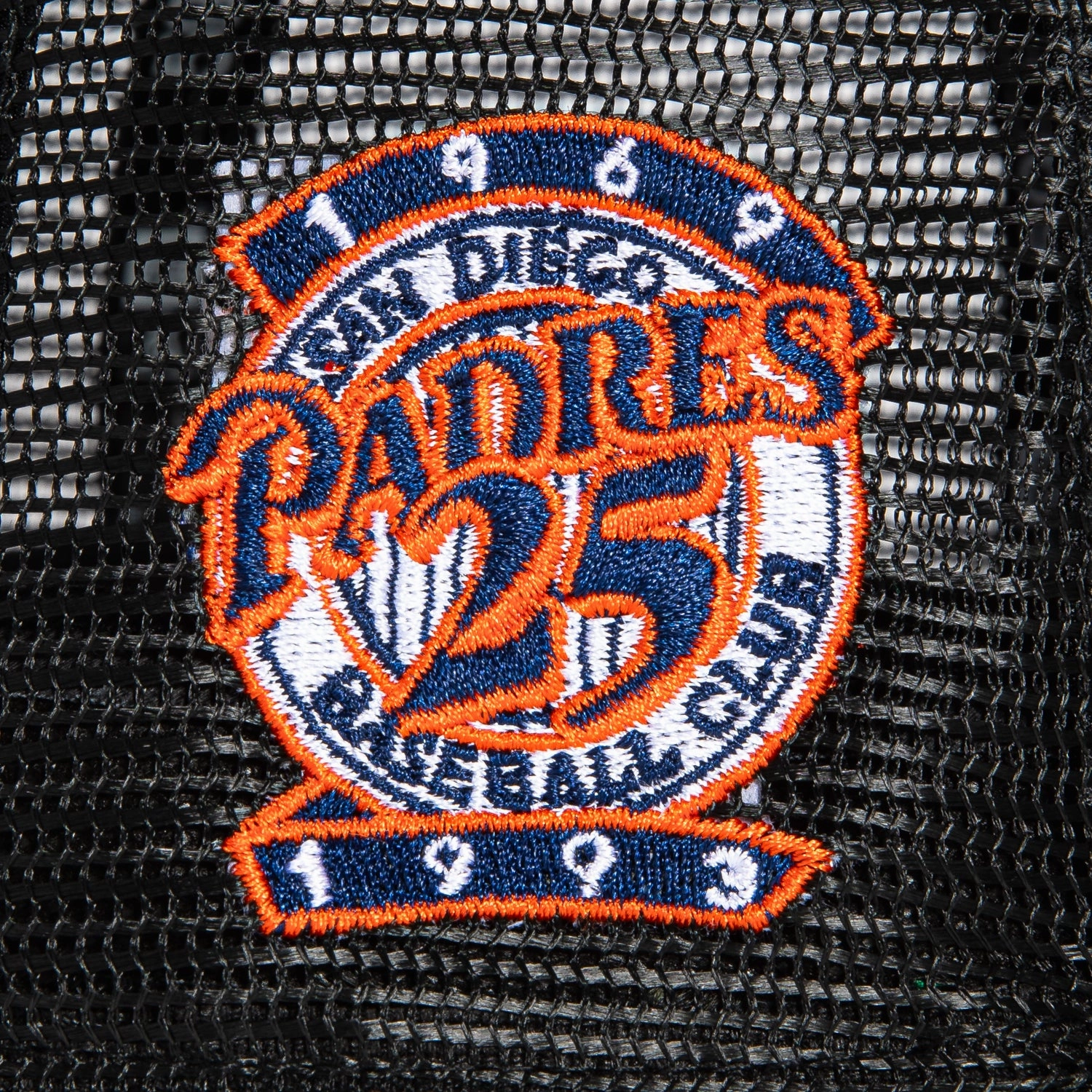 New Era 59Fifty Black Dome San Diego Padres 25th Anniversary Patch Trucker Logo Hat - Black