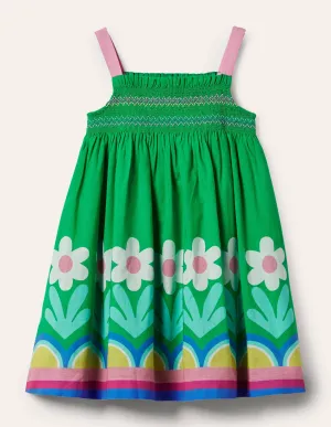 Smocked Sun Dress-Green Pepper Flower Hem