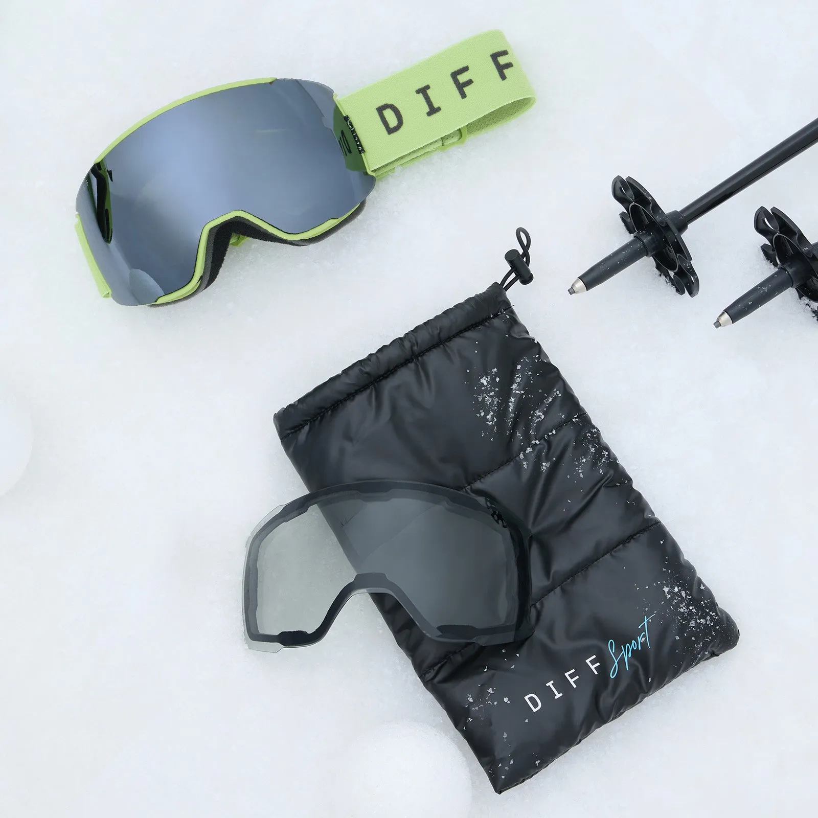 SNOW GOGGLES - ALPINE   LIME GREEN   SILVER MIRROR   POLARIZED GOGGLES & FREE GLACIER GREY LENS