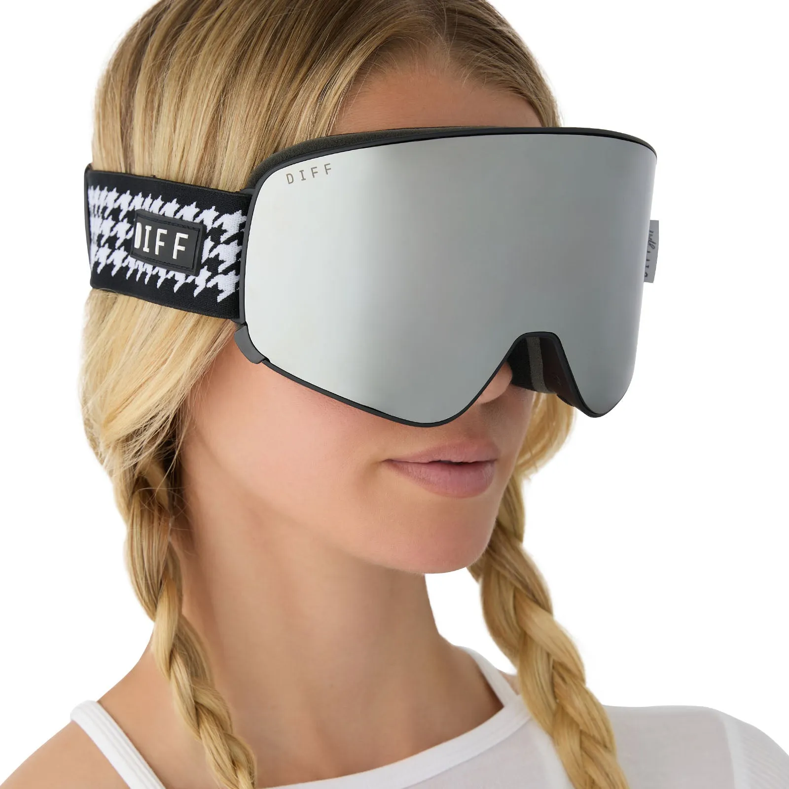 SNOW GOGGLES - FROST   HOUNDSTOOTH   SILVER MIRROR   POLARIZED GOGGLES & FREE AURORA PINK LENS