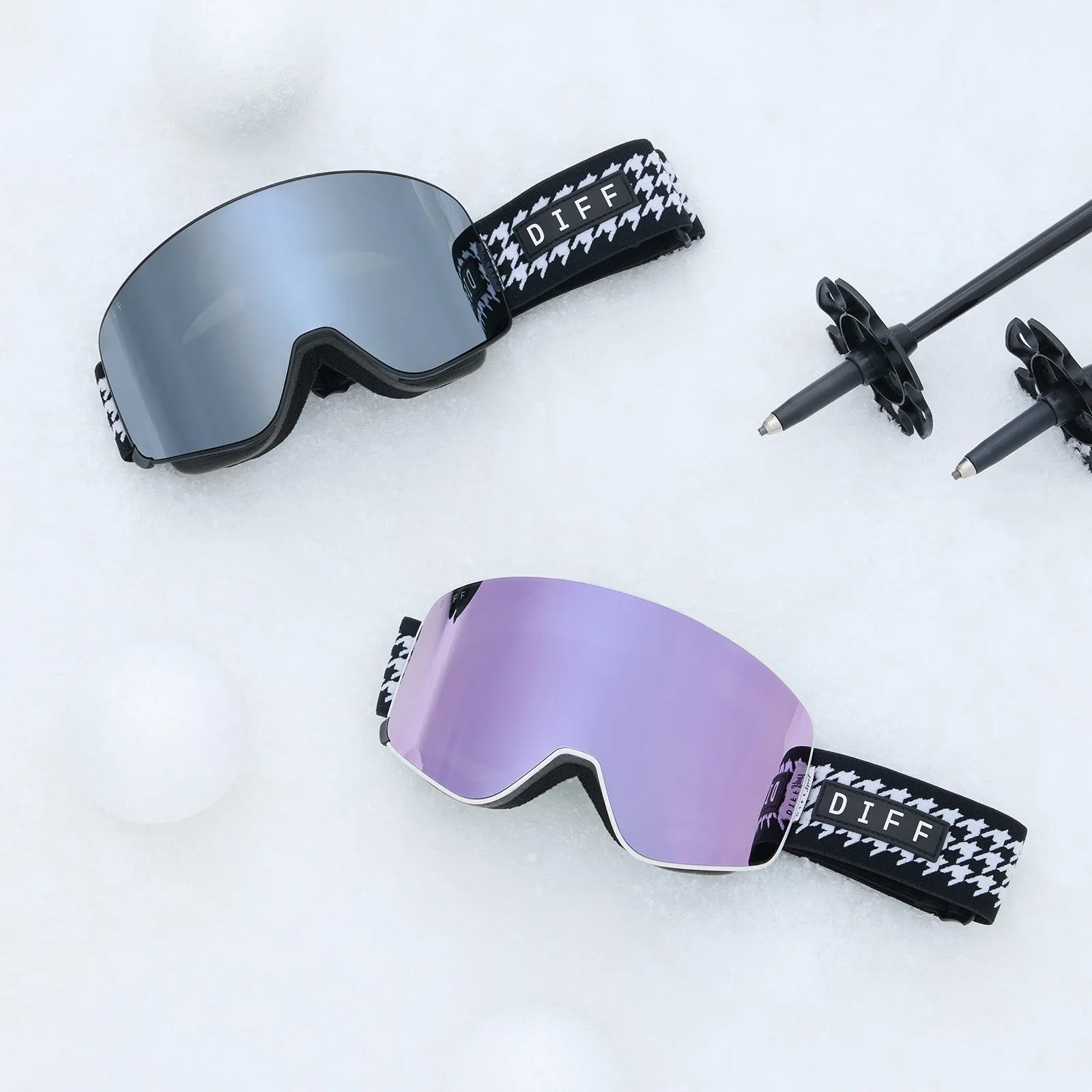 SNOW GOGGLES - FROST   HOUNDSTOOTH   SILVER MIRROR   POLARIZED GOGGLES & FREE AURORA PINK LENS