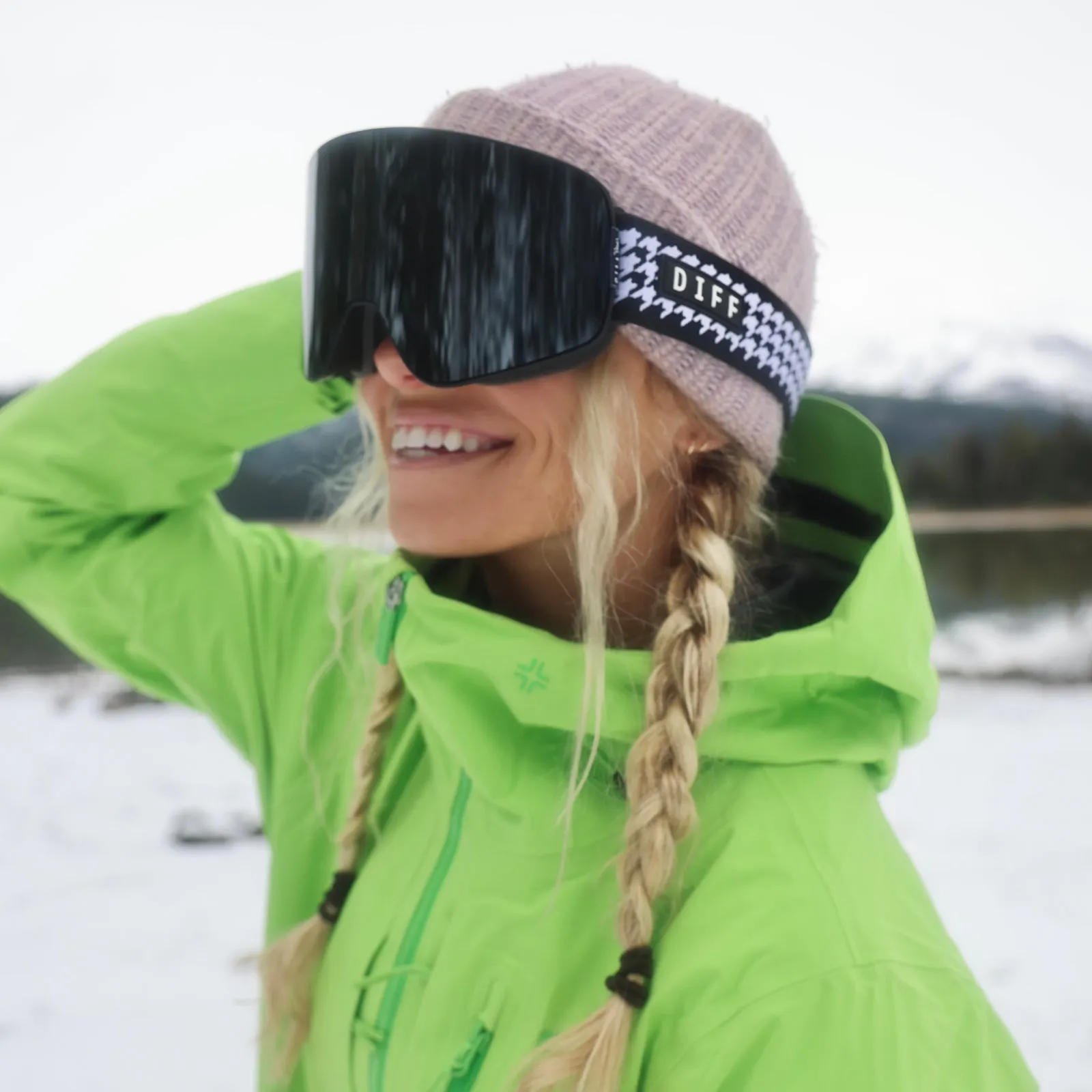 SNOW GOGGLES - FROST   HOUNDSTOOTH   SILVER MIRROR   POLARIZED GOGGLES & FREE AURORA PINK LENS