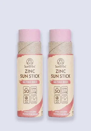 Suntribe Natural Mineral Zinc Sun Stick Retro Red SPF 30 30g - 2 Pack Saver