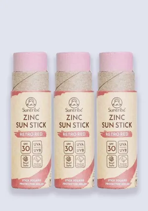 Suntribe Natural Mineral Zinc Sun Stick Retro Red SPF 30 30g - 3 Pack Saver